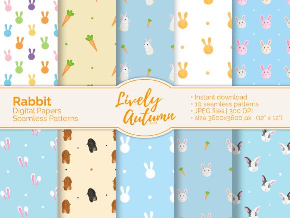 10 Rabbit Digital Seamless Patterns