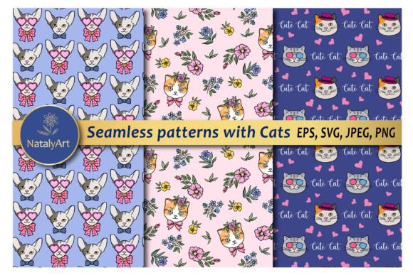 3 Seamless Patterns with Cute Cats: Strategic Use for Design and Branding