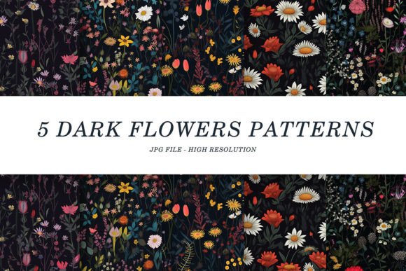 5 Dark Flowers Patterns for Structured Coloring and High-Quality Design