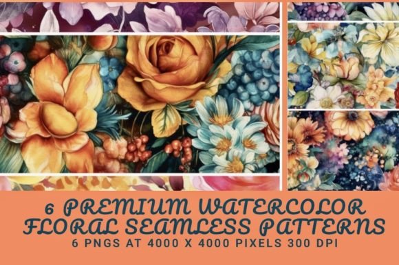 6 Watercolor Floral Seamless Patterns for Creative Projects