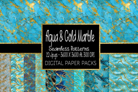Aqua and Gold Marble Seamless Patterns: A Versatile Design Resource for Modern Creators