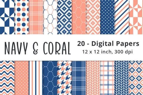 Exploring the Versatility of Navy and Coral Digital Paper Patterns in Creative Projects