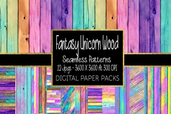 Fantasy Unicorn Wood Seamless Patterns