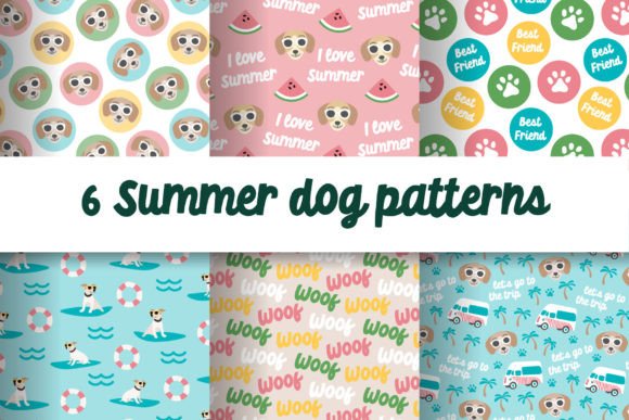 Funny Colourful Summer Dog Patterns SVG