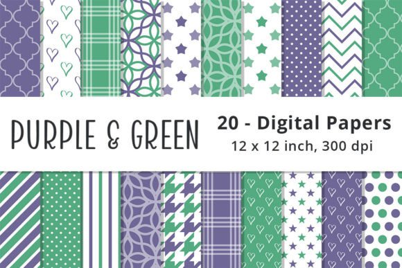 Purple and Green Digital Paper Patterns