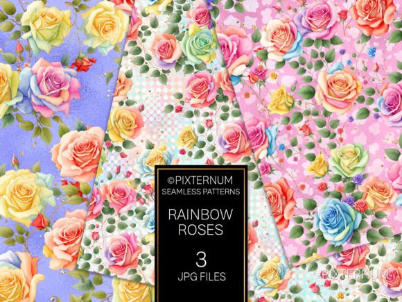 Rainbow Roses Seamless Patterns