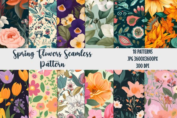 Spring Flowers Seamless Patterns 2