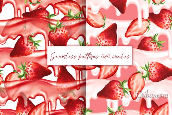 Strawberry with Cream Seamless Patterns