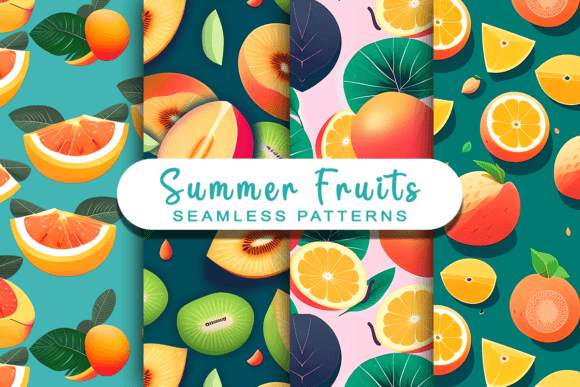 Summer Fruits, Seamless Patterns Colorful
