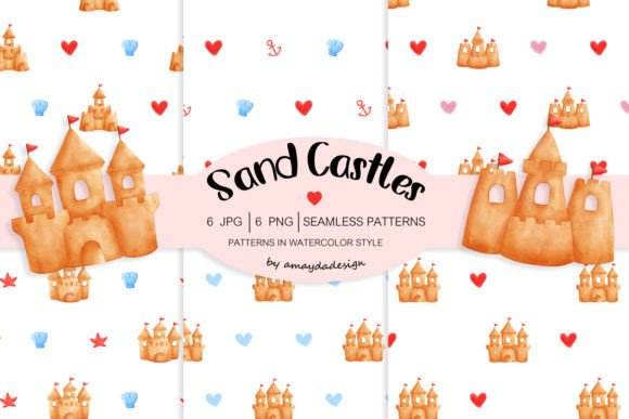 Summer Sandcastle Watercolor Patterns: A Versatile Design Resource for Creative Projects 💕