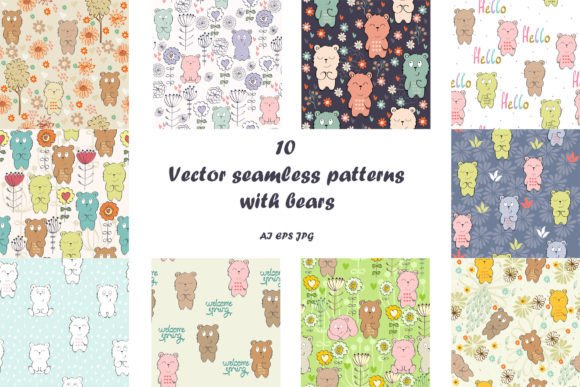 Vector Seamless Patterns with Bears